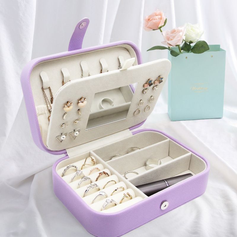 Portable Square Mini Jewelry Travel Case Rings Earrings Necklace Wedding Party Gift Box