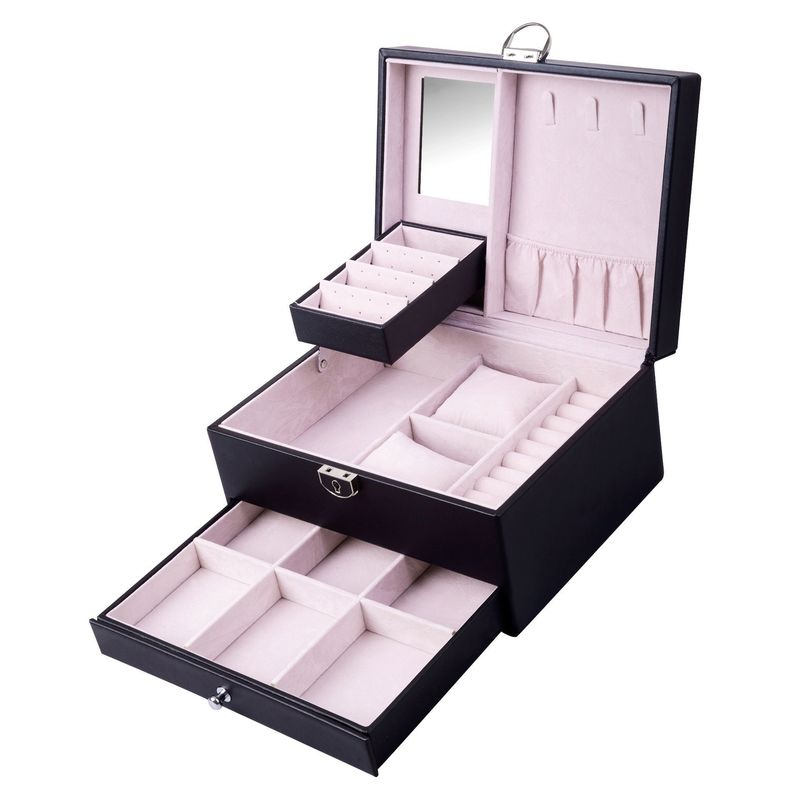 Medium Open Way Clamshell PU Leather Jewelry Set/Ring/Eearring/Necklace/Bracelet/Watch Storage Box for and Luxury Jewelry