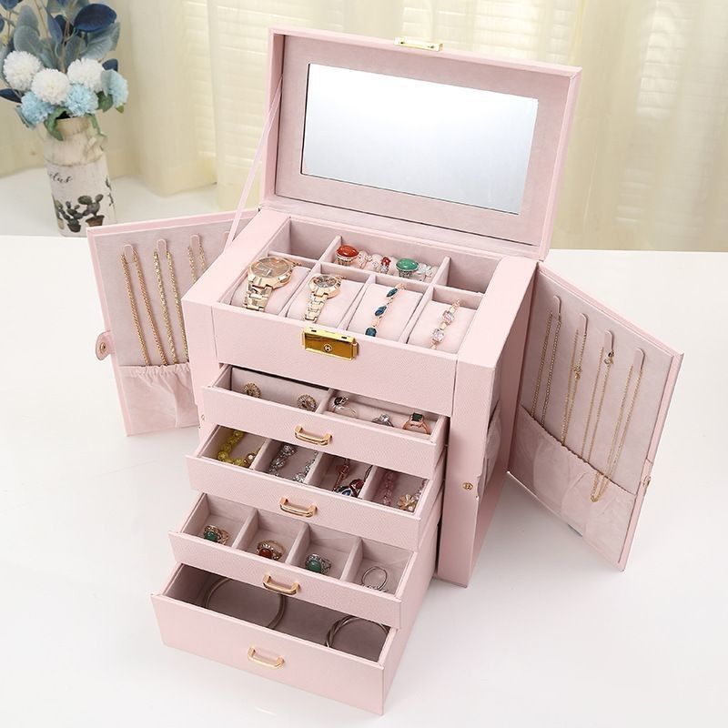 Medium Open Way Clamshell PU Leather Jewelry Set/Ring/Eearring/Necklace/Bracelet/Watch Storage Box for and Luxury Jewelry