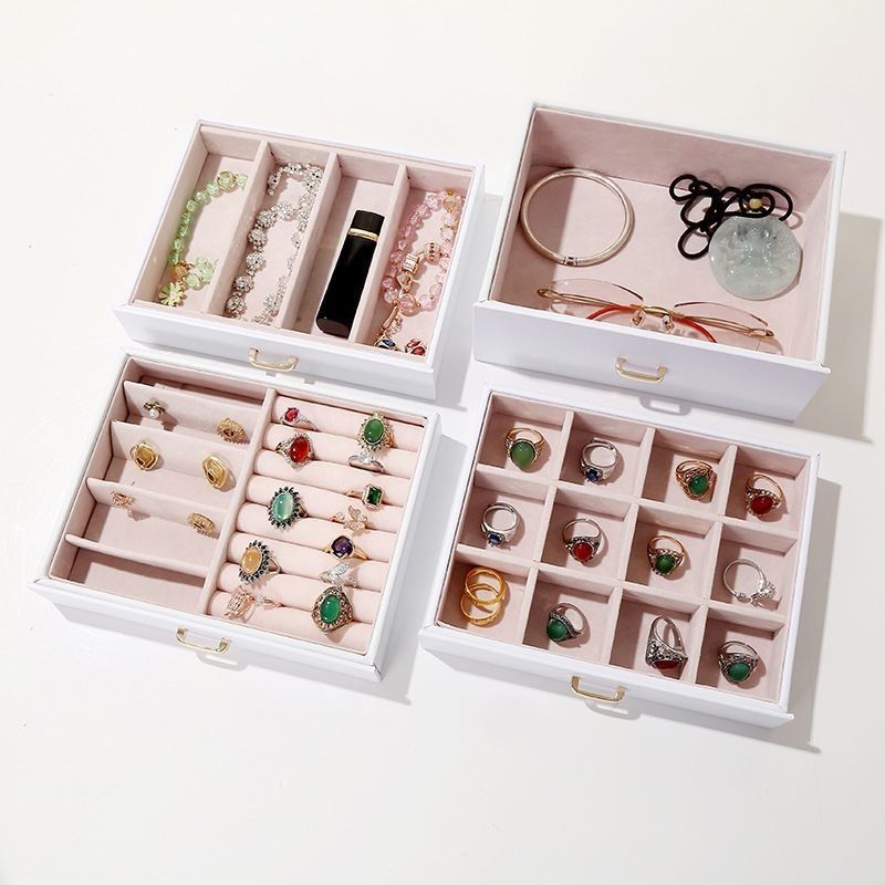 Square Luxury Pink Black Leather Jewelry Set/Ring/Earring/Necklace/Bracelet/Watch Storage Display Box