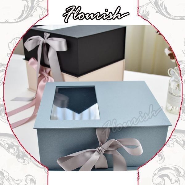 Custom Color Flower Gift Box Packaging With Clear Window And Ribbon Eco Friendly