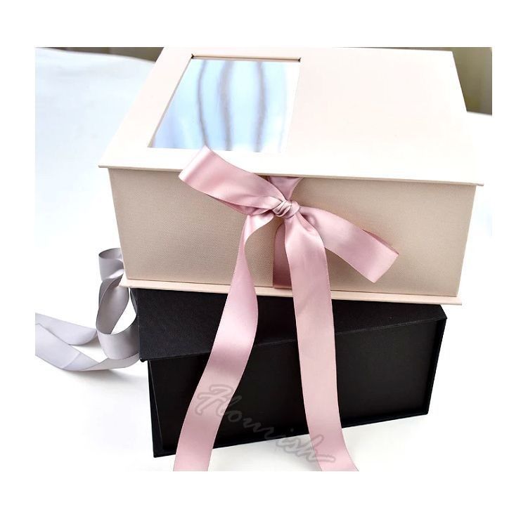 Custom Color Flower Gift Box Packaging With Clear Window And Ribbon Eco Friendly