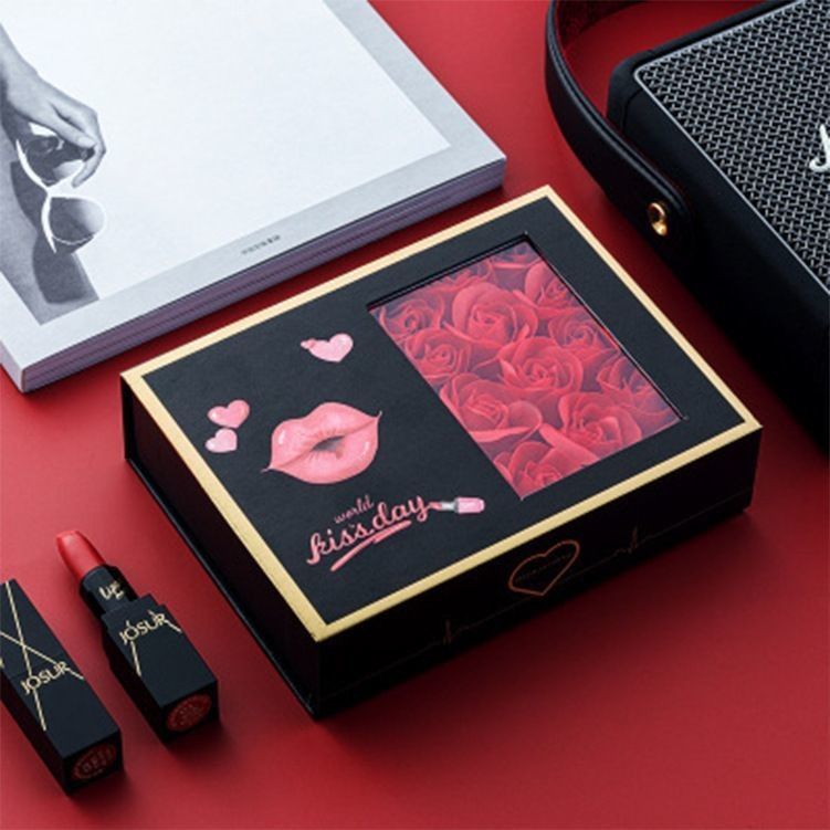Luxury Black Cardboard Valentine'S Day Flower Gift Box 1.0 - 3.0mm Thickness