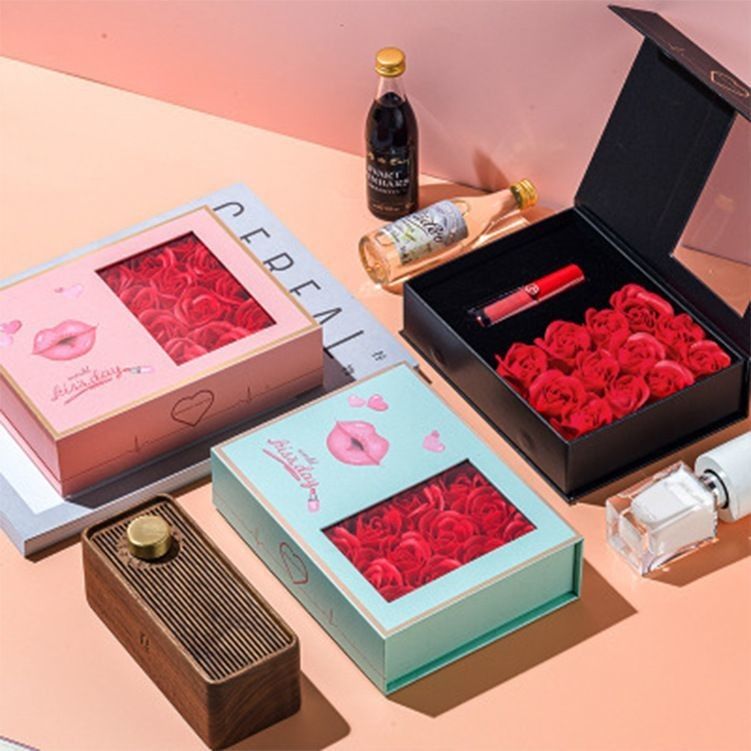 Luxury Black Cardboard Valentine'S Day Flower Gift Box 1.0 - 3.0mm Thickness