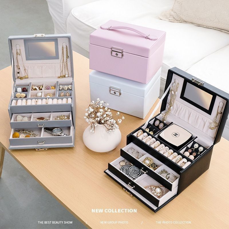 Large-Capacity Wooden Jewelry Storage Box for Jewelry Earrings Necklace Ring Storage Solution