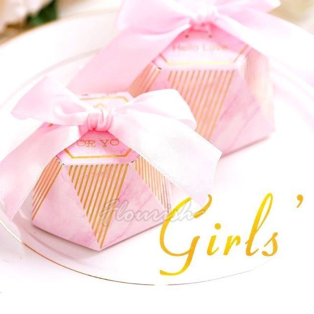 Pink Art Paper Customized Gift Box Hot Stamping Bowknot Type Candy Gift Boxes