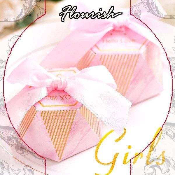 Pink Art Paper Customized Gift Box Hot Stamping Bowknot Type Candy Gift Boxes