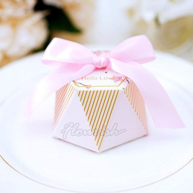 Pink Art Paper Customized Gift Box Hot Stamping Bowknot Type Candy Gift Boxes