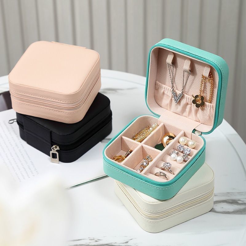 Square Jewelry Set Gift Box Mini Box for Women Girls Fashion Solid Luxury Portable PU Leather PVC Cardboard