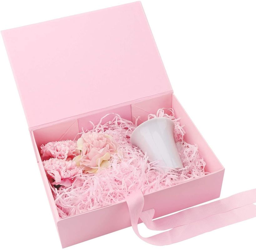 Foldable Magnetic Gift Box With Ribbon Rigid Cardboard Packaging Box For Perfume Soap Mug