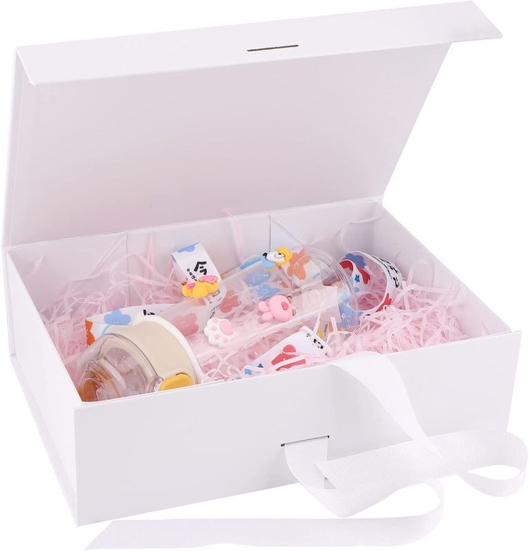Foldable Magnetic Gift Box With Ribbon Rigid Cardboard Packaging Box For Perfume Soap Mug
