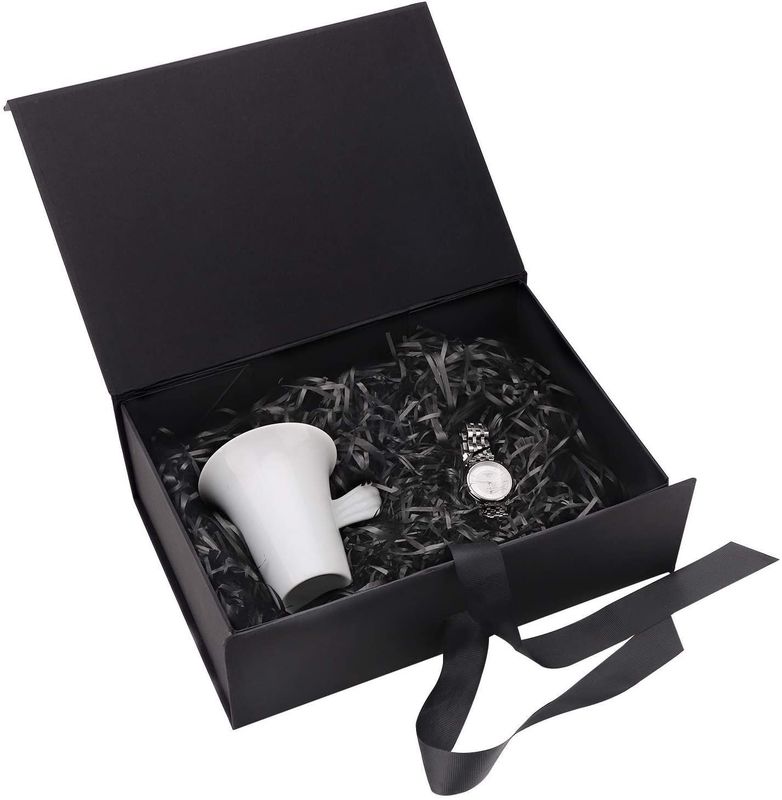 Foldable Magnetic Gift Box With Ribbon Rigid Cardboard Packaging Box For Perfume Soap Mug