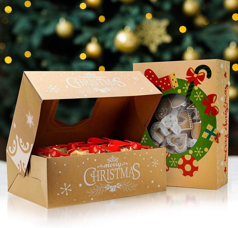 Kraft Foldable Christmas Gift Box Packaging For Chocolate Cake Bakery Dessert Food Stock