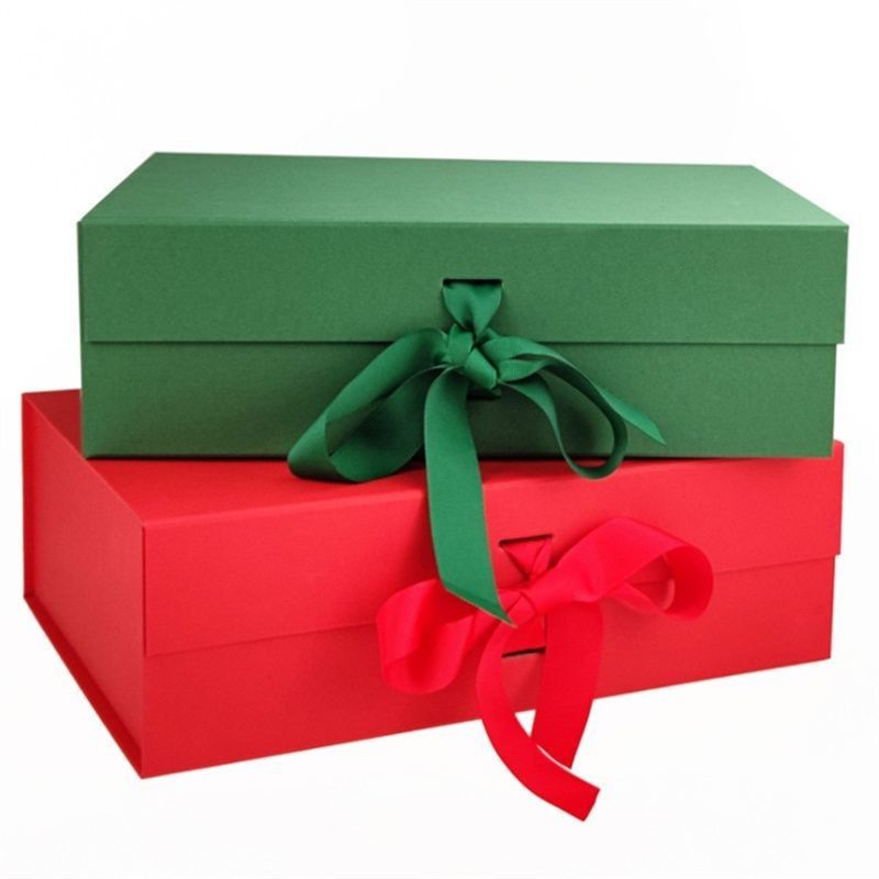 Folding Magnetic Cardboard Paper Gift Box With Ribbon Handle For Jewelry Cuttery Flatware