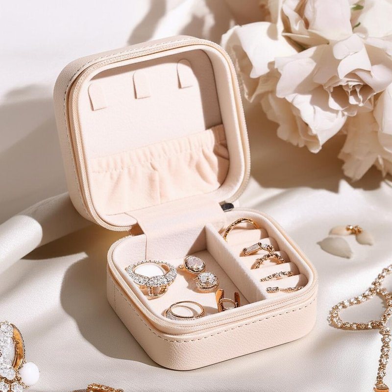 Portable Square Mini Jewelry Travel Case Rings Earrings Necklace Wedding Party Gift Box