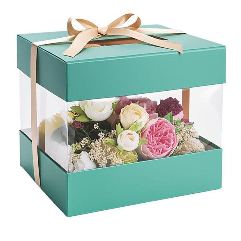 Custom Color Flower Gift Box Packaging With Clear Window And Ribbon Eco Friendly