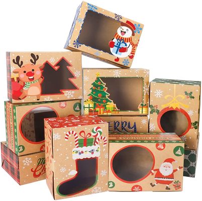 Santa Snowman Christmas Cookie Boxes , Doughnut Gift Boxes With Clear Window