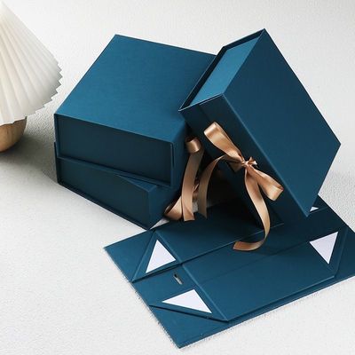 Recyclable Folding Carton Packaging Boxes With Magnetic Closure And Ribbon Closure