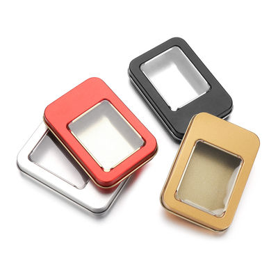 115x85x22mm Tin Box With Clear Window , Multicolor Small Metal Hinged Tins